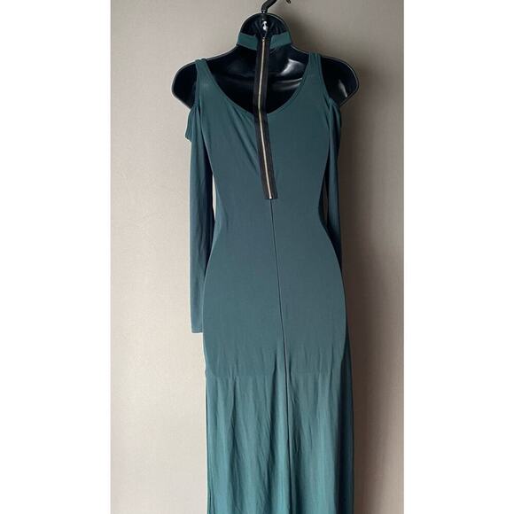 Forever 21 sz S green cold shoulder chocker maxi gown dress - Picture 6 of 11